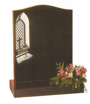 Headstone with Engraved Window in Top Left Corner